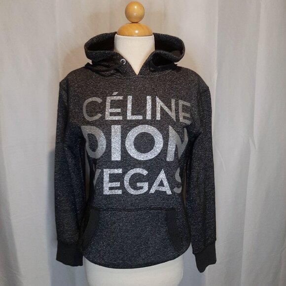 rare Celine Dion Las Vegas Metallic Glitter womens Hoodie size Small Gray Black - Picture 5 of 7
